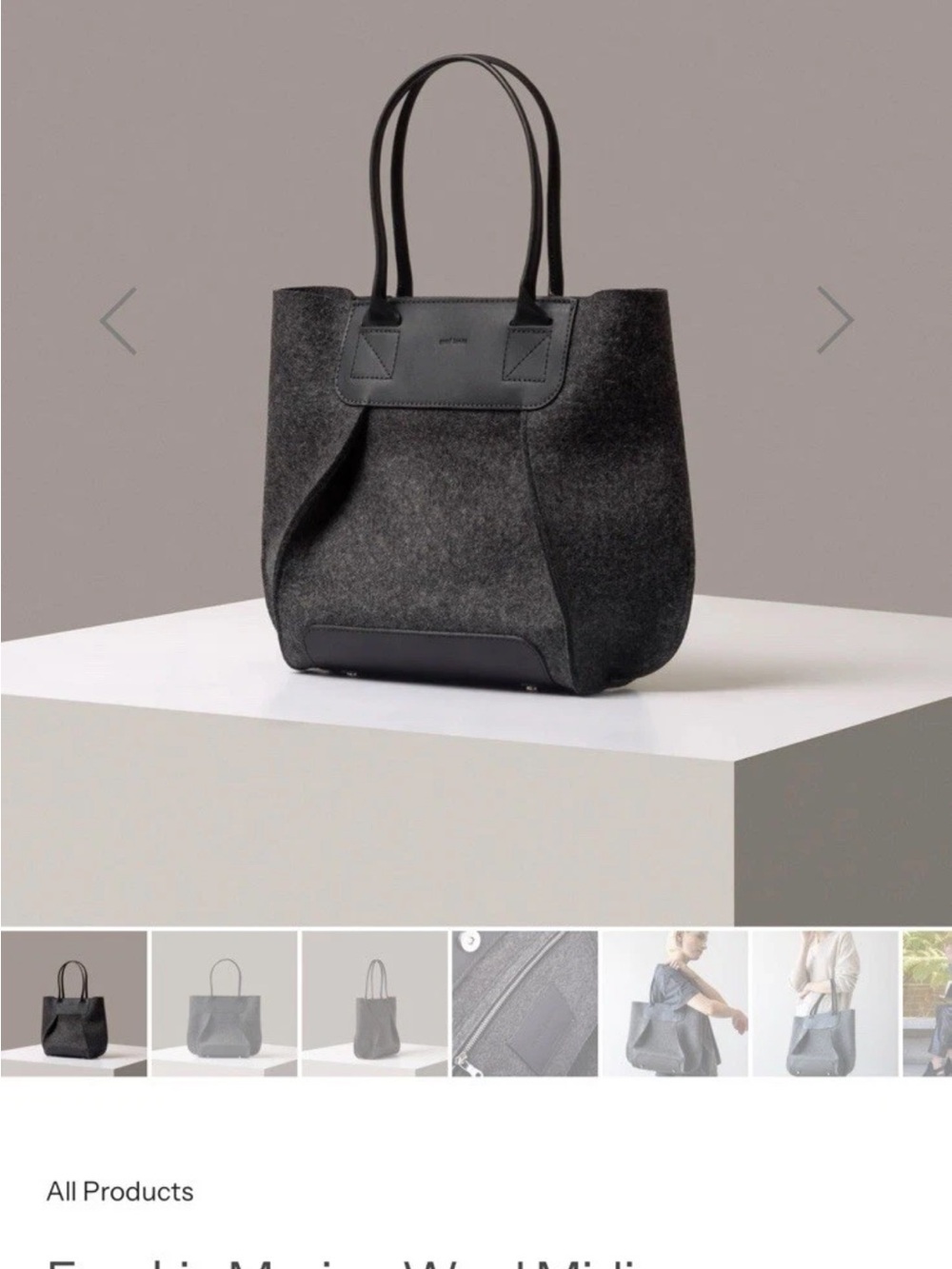 Graf Lantz Frankie Charcoal Black Merino Wool Leather Double Handles Midi  Tote